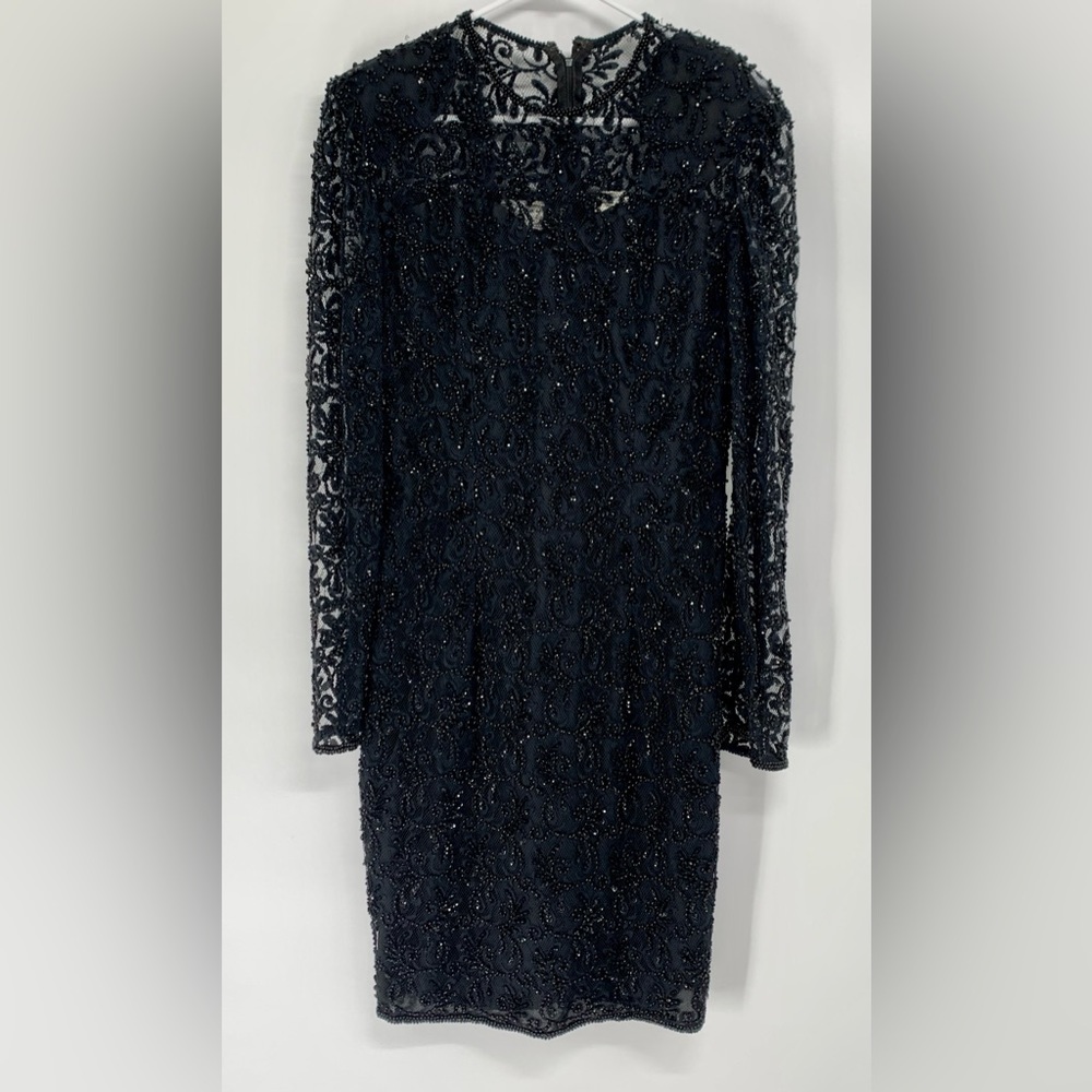 Vintage beaded black lace dress 6 sheer stenay cocktail formal occasion
